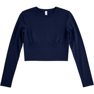 Ingia Navy Blue Long Sleeve Corset‎ Seam Crop Top IG01T Cove#6 Womens Large NWT
